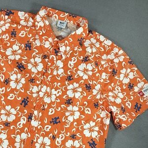 New York Mets Shirt Mens XL Orange Floral Aloha Hawaiian Button Up Toyota BDA